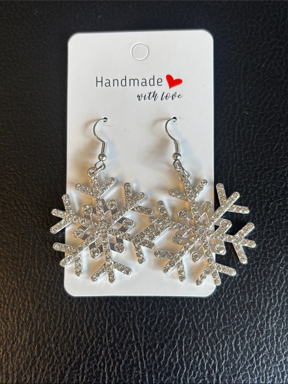 Silver Snowflake Crystal Drop Earrings - Handmade